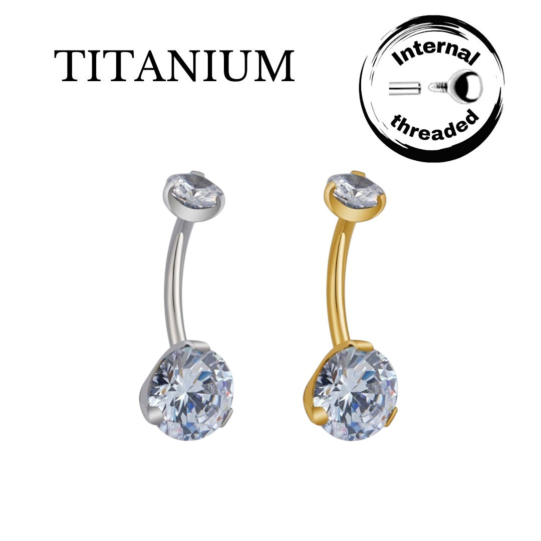 Implant Grade ASTM F136 Titanium Big Stone Internaly Threaded Belly Ring