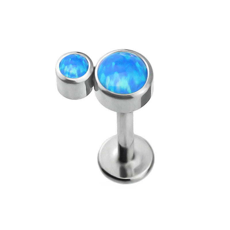 Implant Grade ASTM F136 Titanium Bezet Set 2 Opal Stone Cluster Internaly Threaded Labret
