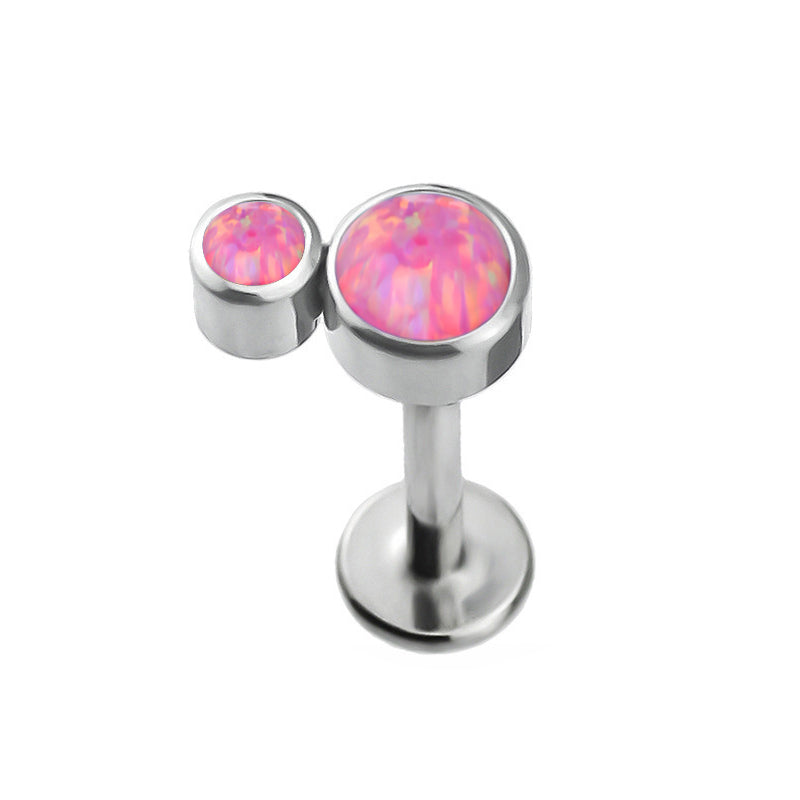 Implant Grade ASTM F136 Titanium Bezet Set 2 Opal Stone Cluster Internaly Threaded Labret