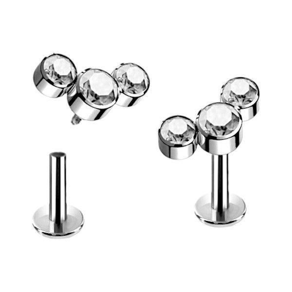 Implant Grade ASTM F136 Titanium Bezet Set 3 CZ Stone Cluster Internaly Threaded Labret