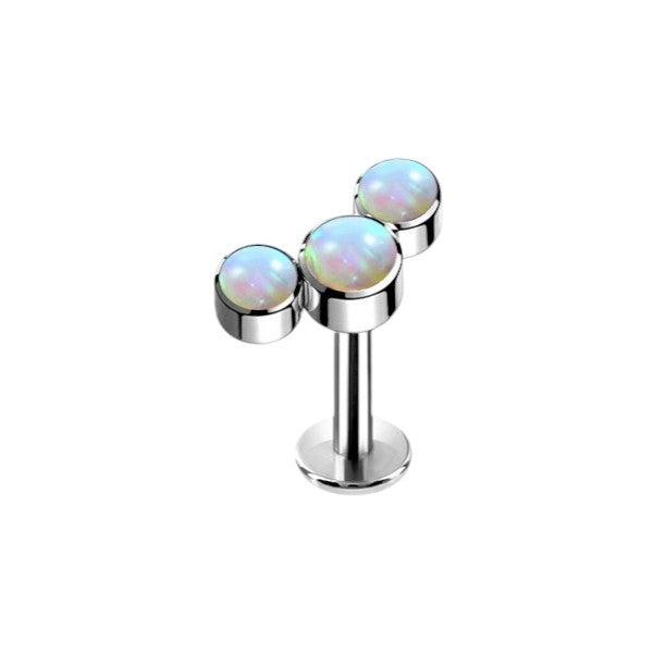 Implant Grade ASTM F136 Titanium Bezet Set 3 Opal Stone Cluster Internaly Threaded Labret