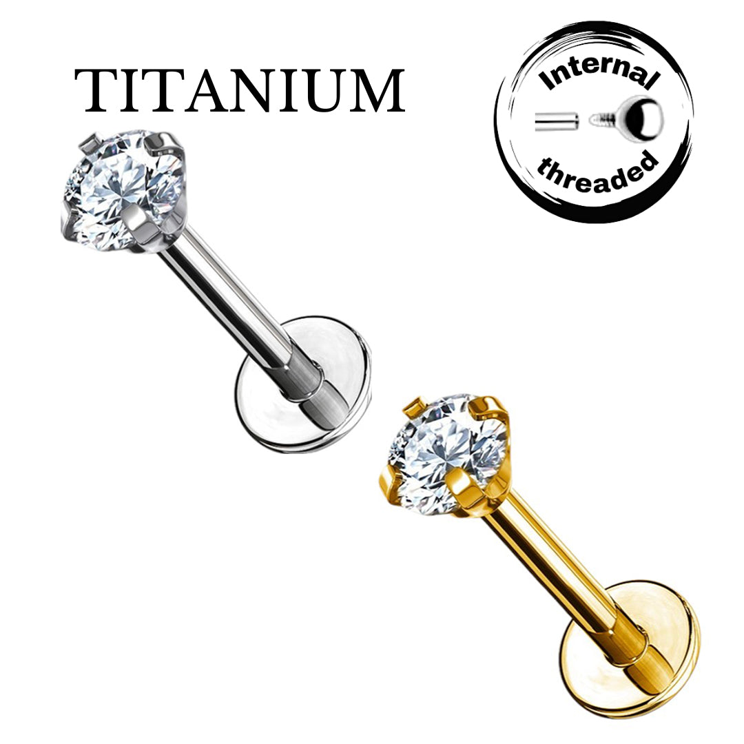 Implant Grade ASTM F136 Titanium CZ Pronged Set Internaly Threaded Labret