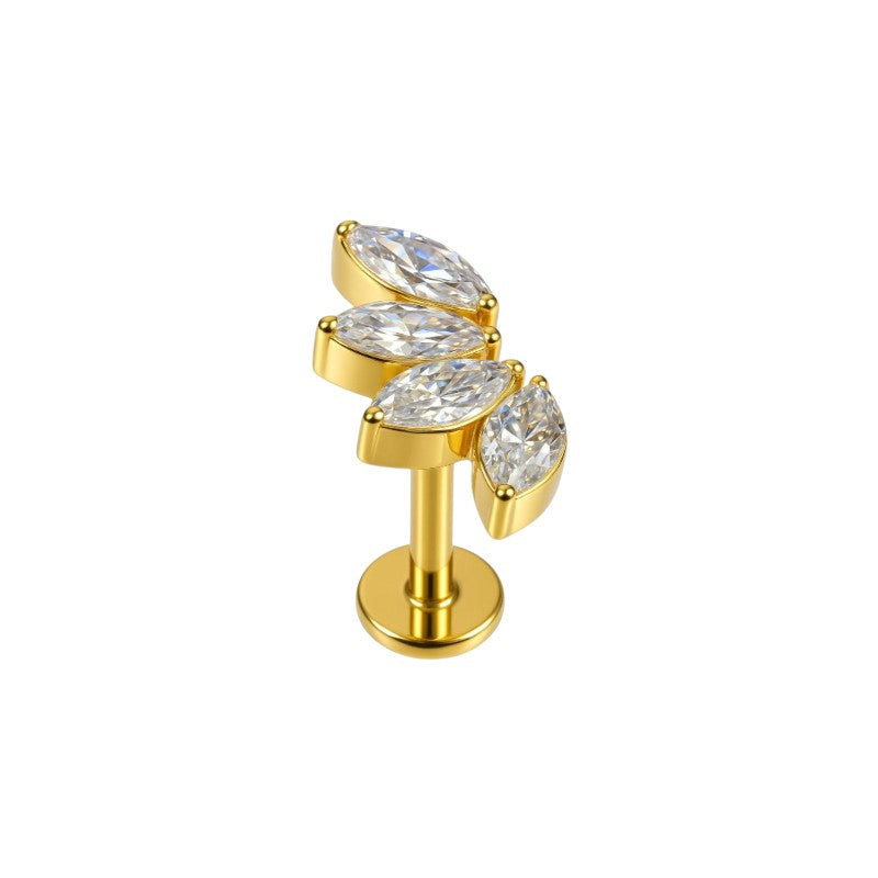 Implant Grade ASTM F136 Titanium 4 Marquise CZ Curve Internaly Threaded Labret