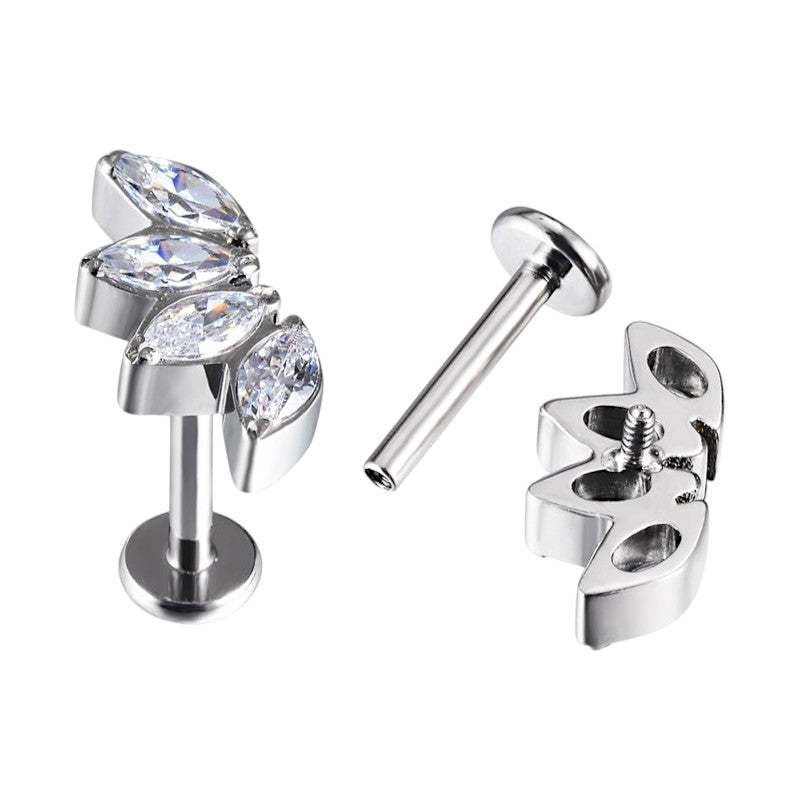 Implant Grade ASTM F136 Titanium 4 Marquise CZ Curve Internaly Threaded Labret