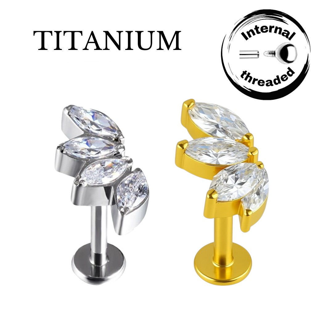 Implant Grade ASTM F136 Titanium 4 Marquise CZ Curve Internaly Threaded Labret