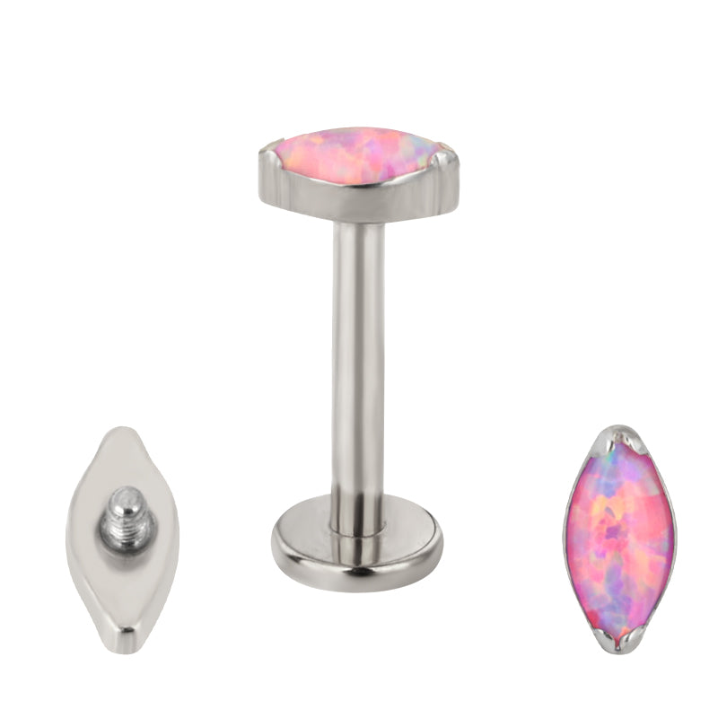 Implant Grade ASTM F136 Titanium Marquise Oval Opal Stone Internaly Threaded Labret