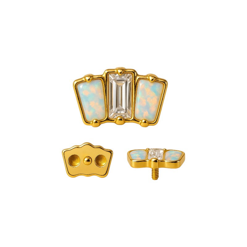 Implant Grade ASTM F136 Titanium 3 Rectangle Opal Stone Internaly Threaded Labret