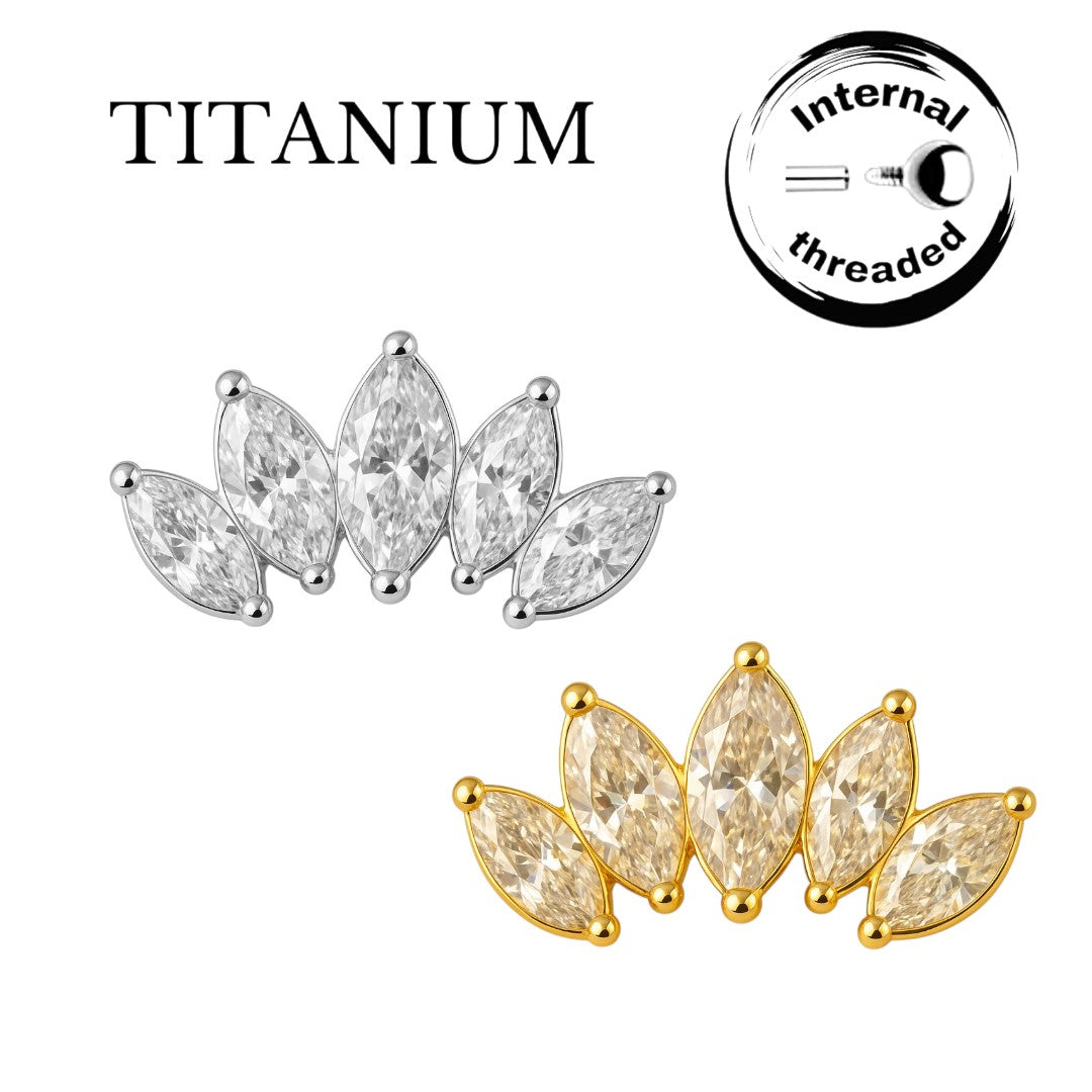 Implant Grade ASTM F136 Titanium 5 Marquise Prong Set CZ Internaly Threaded Labret