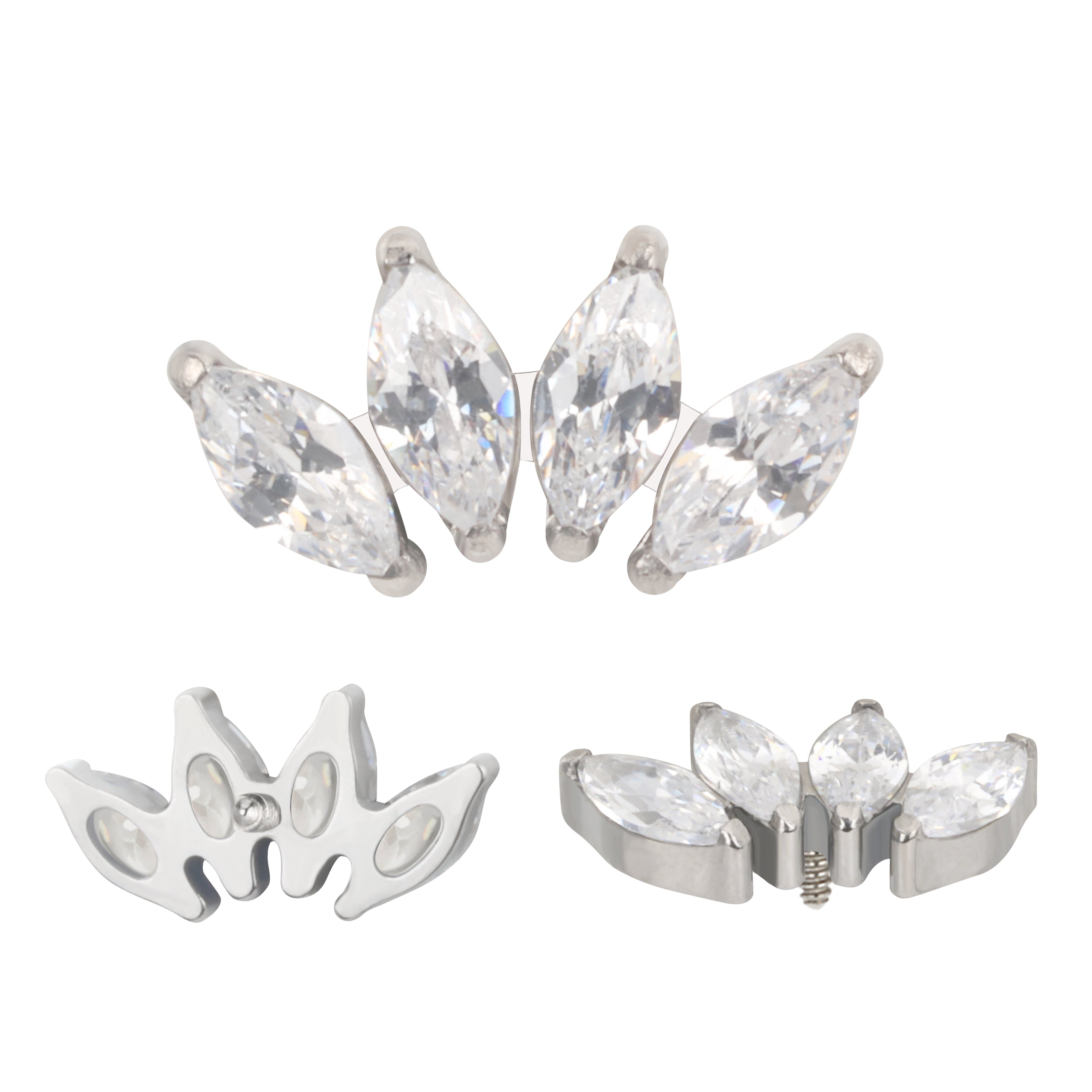 Implant Grade ASTM F136 Titanium 4 Prong Set Marquise CZ Internaly Threaded Labret