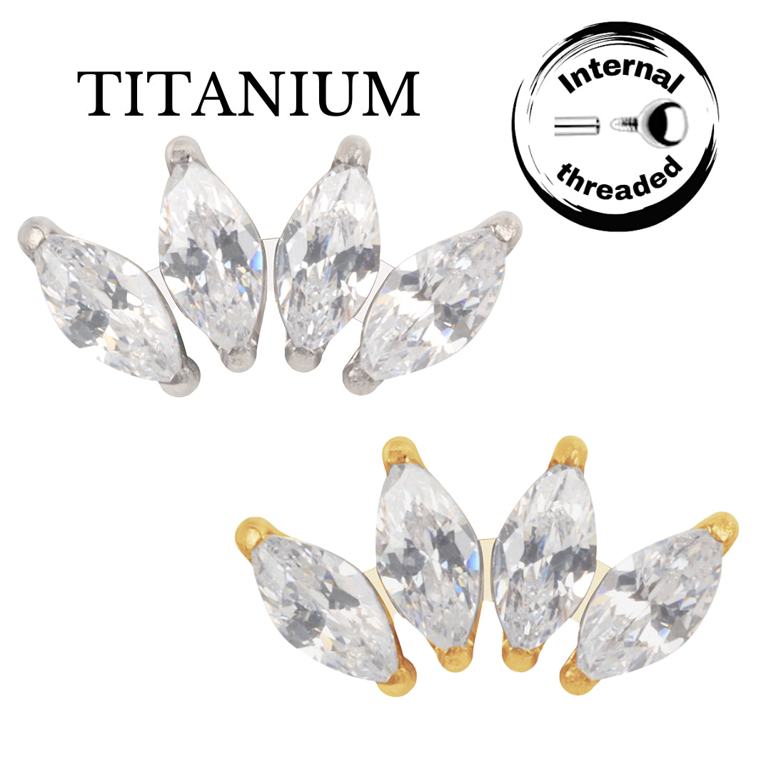 Implant Grade ASTM F136 Titanium 4 Prong Set Marquise CZ Internaly Threaded Labret