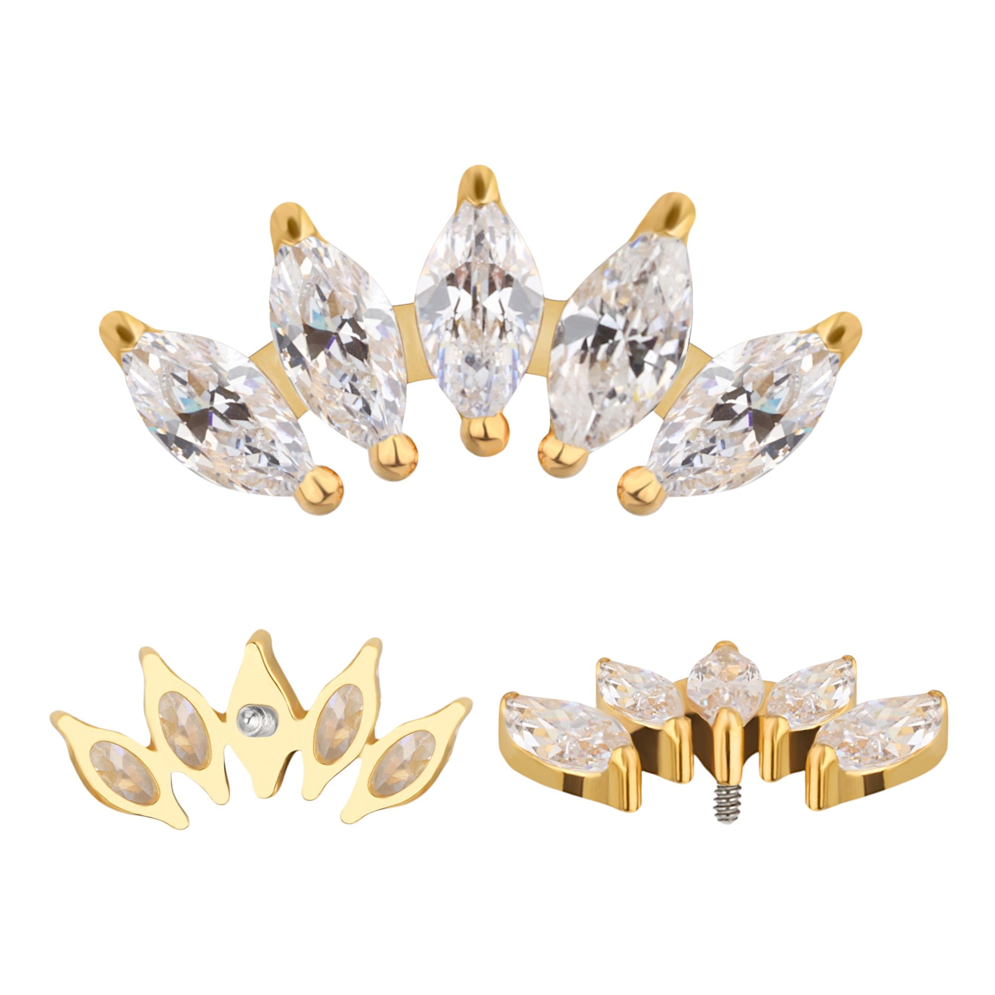Implant Grade ASTM F136 Titanium 5 Prong Set Marquise CZ Internaly Threaded Labret