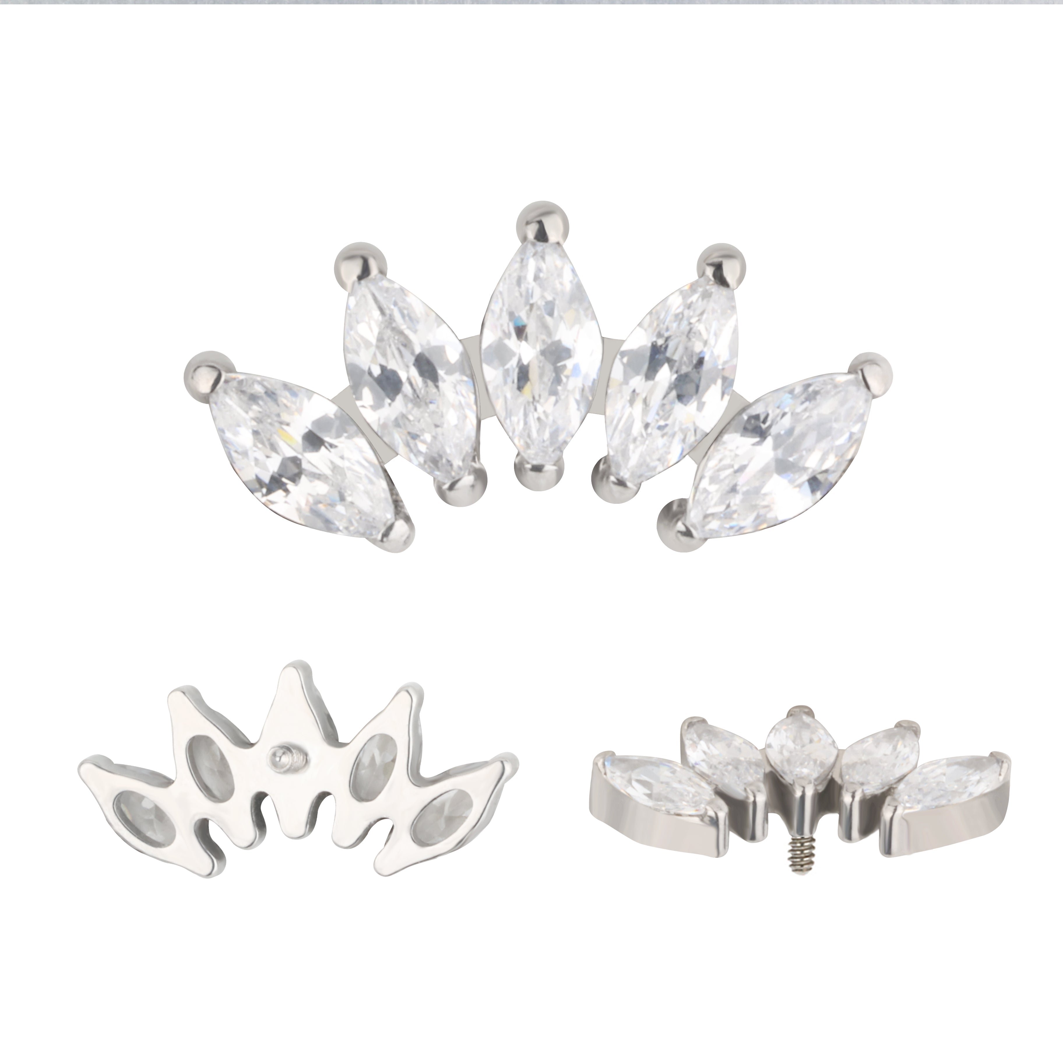 Implant Grade ASTM F136 Titanium 5 Prong Set Marquise CZ Internaly Threaded Labret
