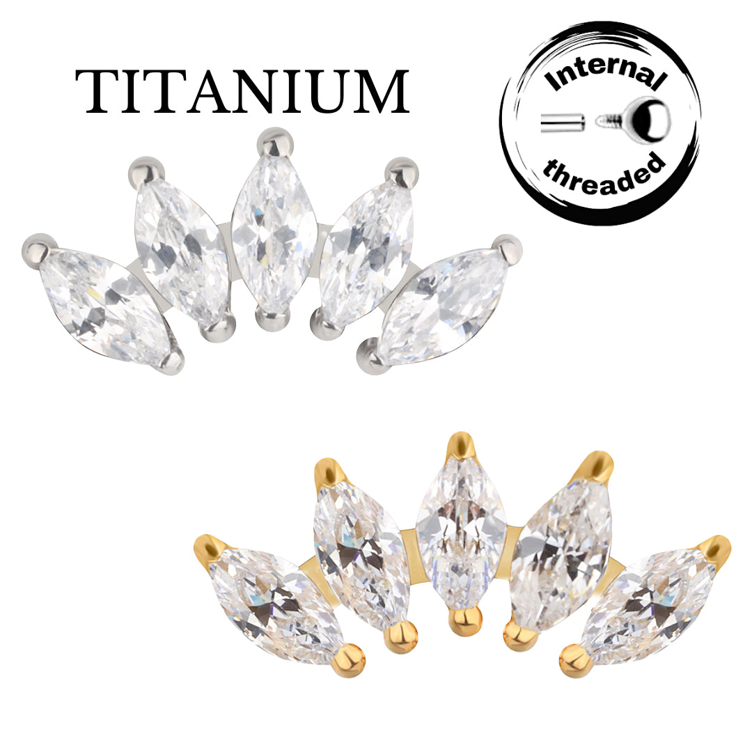 Implant Grade ASTM F136 Titanium 5 Prong Set Marquise CZ Internaly Threaded Labret