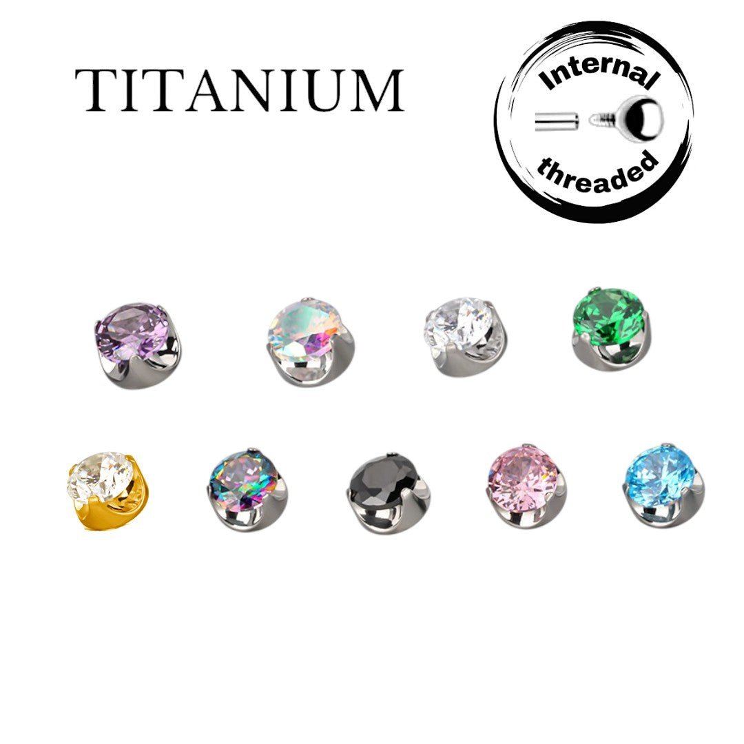 Implant Grade ASTM F136 Titanium Prong Set Zircon Internaly Threaded Labret