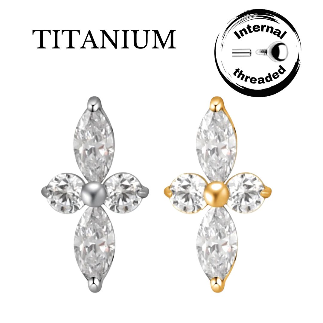 Implant Grade ASTM F136 Titanium 2 Marquise CZ 2 Round CZ Internaly Threaded Labret