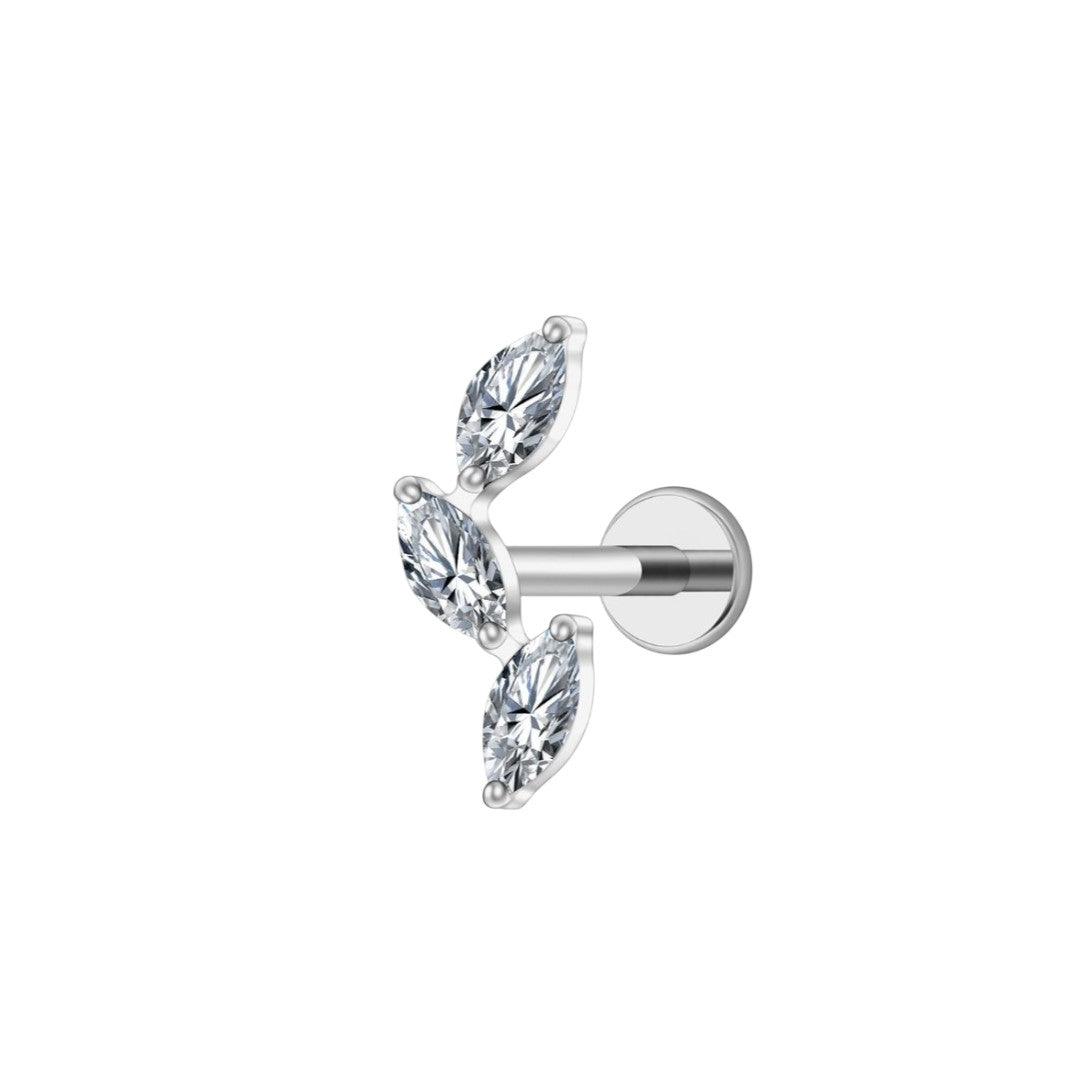 Implant Grade ASTM F136 Titanium Internaly Threaded Triple Marquise CZ Labret