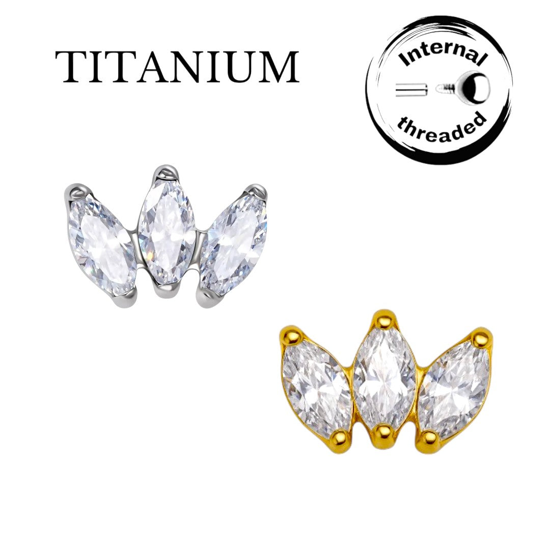 Implant Grade ASTM F136 Titanium 3 CZ Marquise 2 Lower. Internaly Threaded Labret