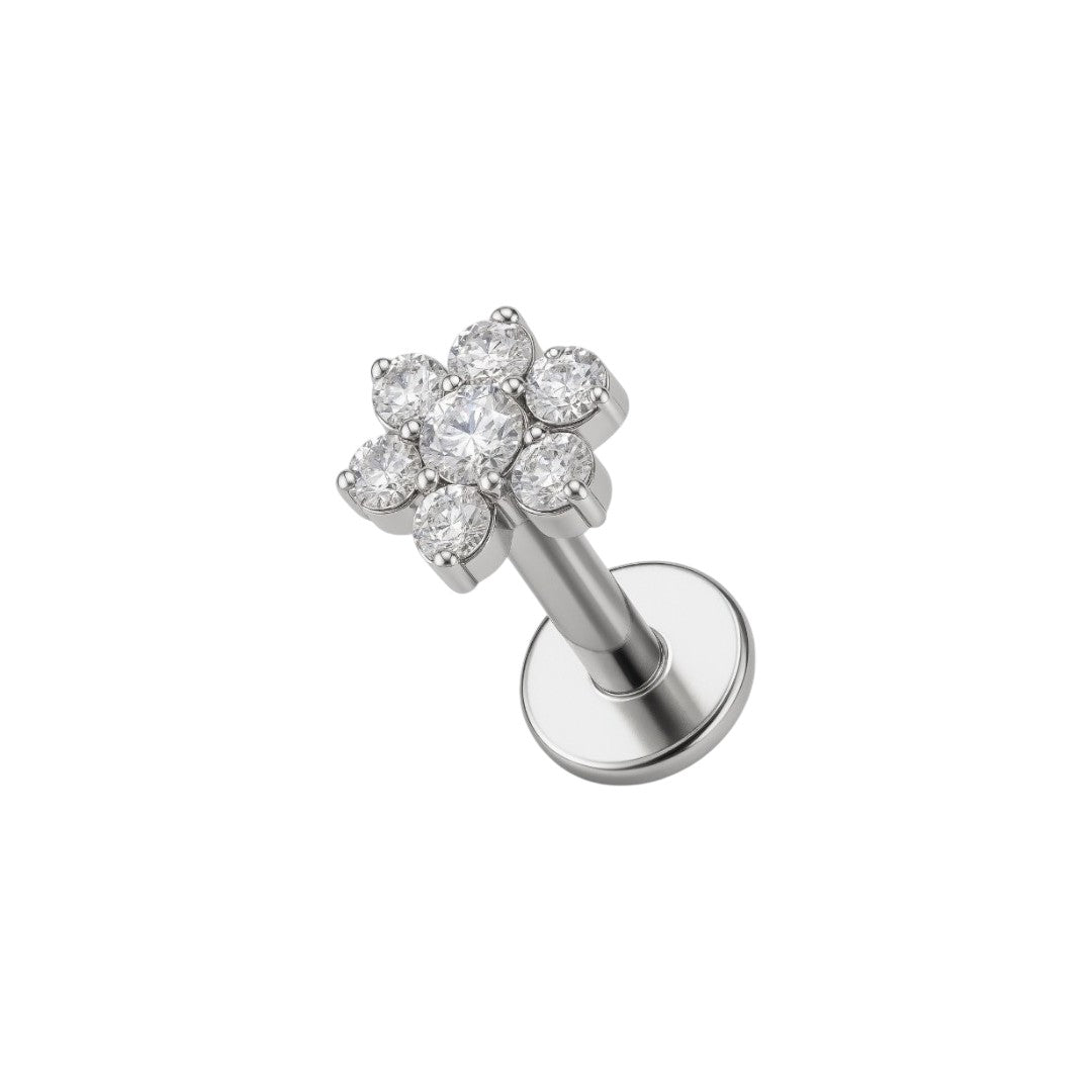 Implant Grade ASTM F136 Titanium Small CZ Flower Internaly Threaded Labret
