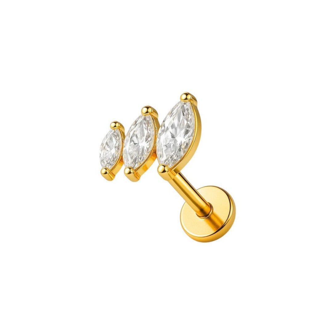 Implant Grade ASTM F136 Titanium 3 CZ Stone Marquise Internaly Threaded Labret