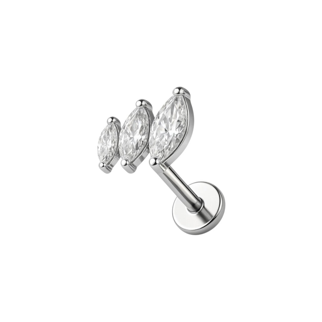 Implant Grade ASTM F136 Titanium 3 CZ Stone Marquise Internaly Threaded Labret