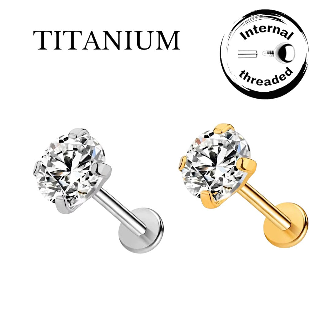 Implant Grade ASTM F136 Titanium 1 CZ Stone Internaly Threaded Labret