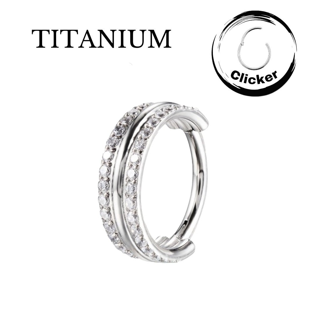 Implant Grade ASTM F136 Titanium Outward Facing Triple-Lined With Side Lines CZ Pave Segment Clicker