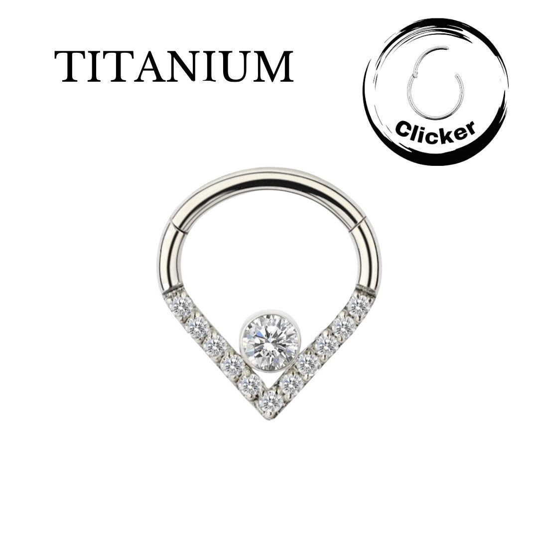 Implant Grade ASTM f136 Titanium Heart Shape CZ Pave Face With Bezel Set CZ Center Segment Clicker