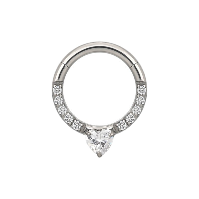 Implant Grade ASTM F136 Titanium CZ Pave Face With Heart CZ Segment Clicker