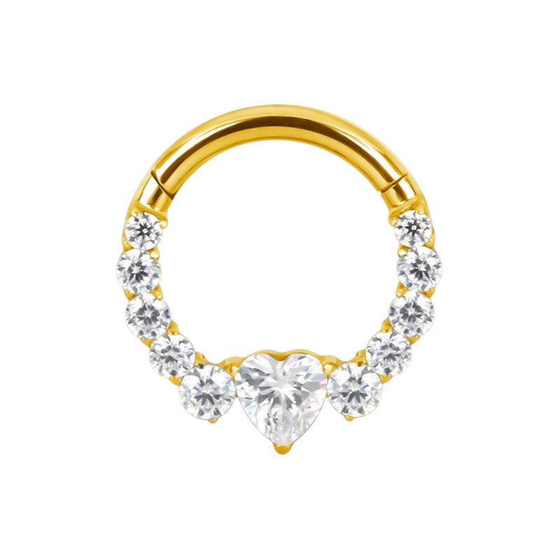 Implant Grade ASTM F136 Titanium CZ Pave Face With Heart CZ Segment Clicker