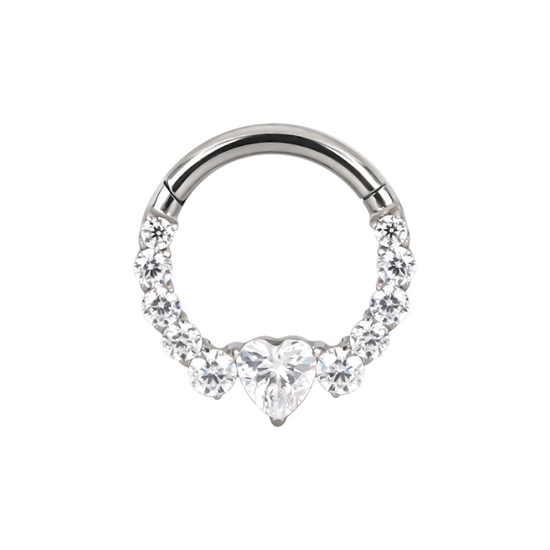 Implant Grade ASTM F136 Titanium CZ Pave Face With Heart CZ Segment Clicker