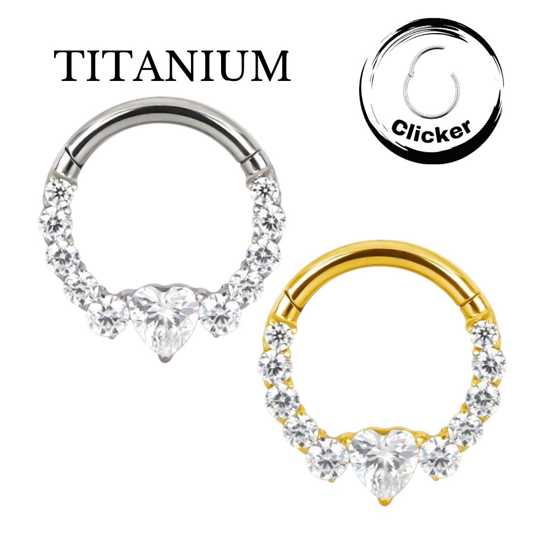 Implant Grade ASTM F136 Titanium CZ Pave Face With Heart CZ Segment Clicker