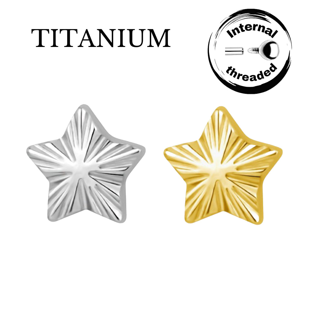 Implant Grade ASTM F136 Titanium Ridged Star Internaly Threaded Labret