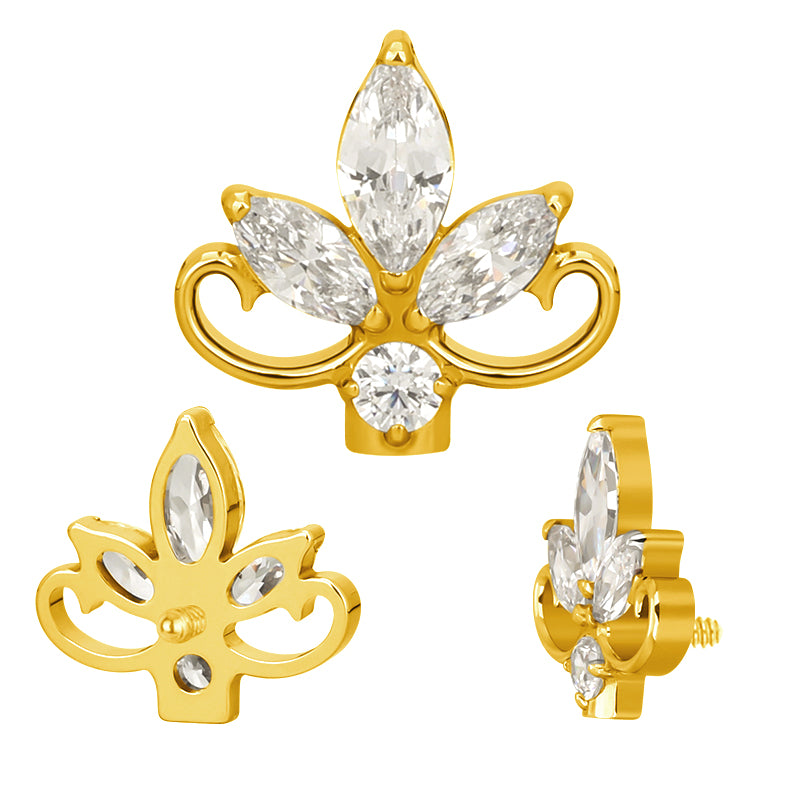 Implant Grade ASTM F136 Titanium Lotus Flower With Marquise CZ Internaly Threaded Labret