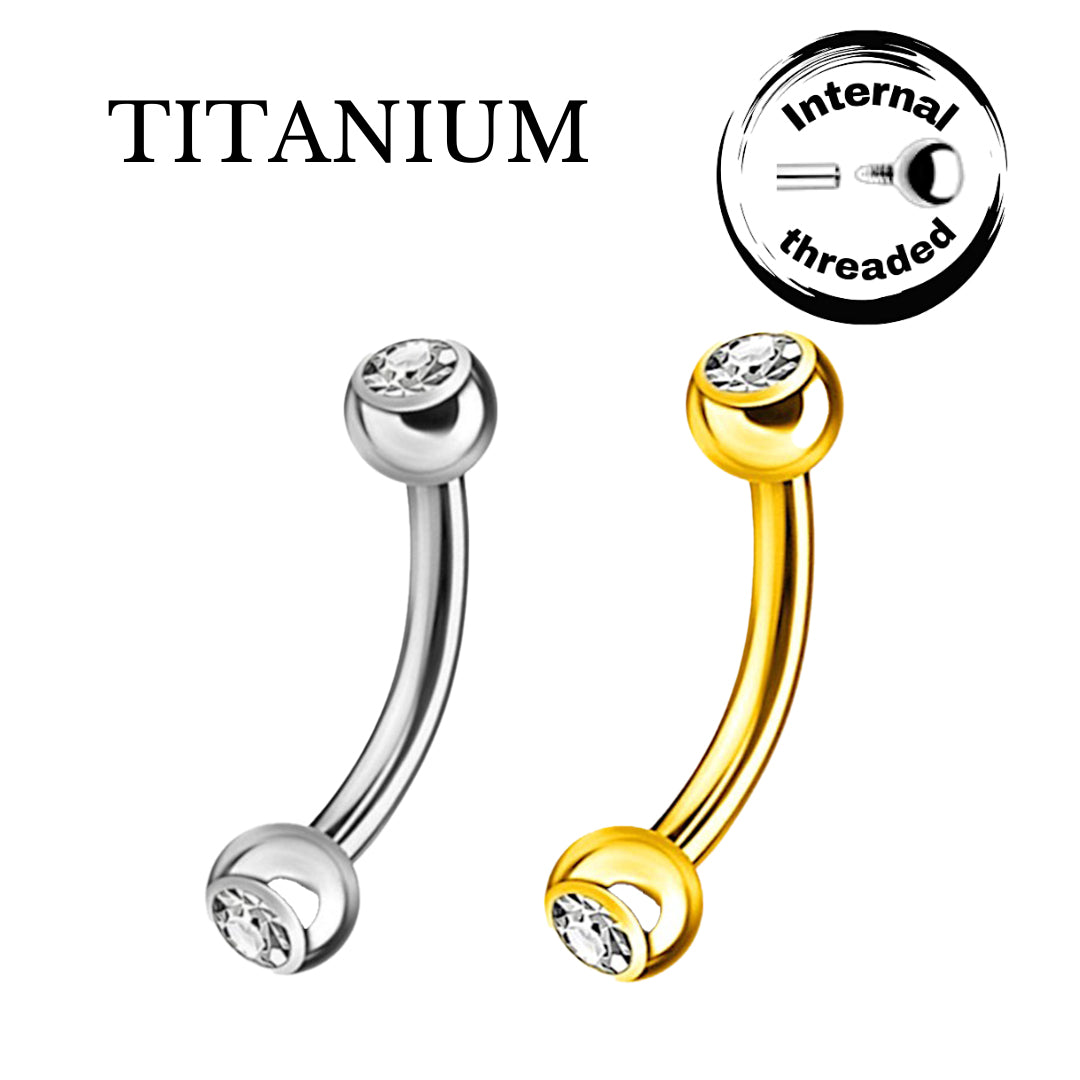 Implant Grade ASTM F136 Titanium Micro banana With 3MM CZ Balls Internaly Treaded