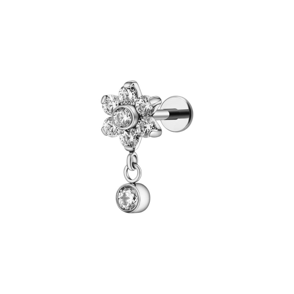 Implant Grade ASTM F136 Titanium Flower Pendant Stone Internaly Threaded Labret