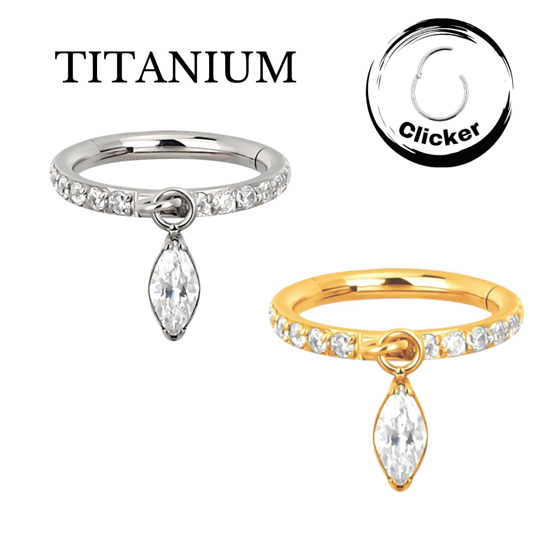 Implant Grade ASTM F136 Titanium CZ Paved Side With Prong Set CZ Dangle Pear Segment Clicker
