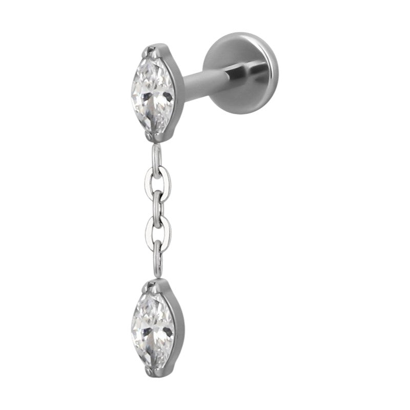 Implant Grade ASTM F136 Titanium Marquize CZ Marquize CZ Chain Dangle Internaly Threaded Labret