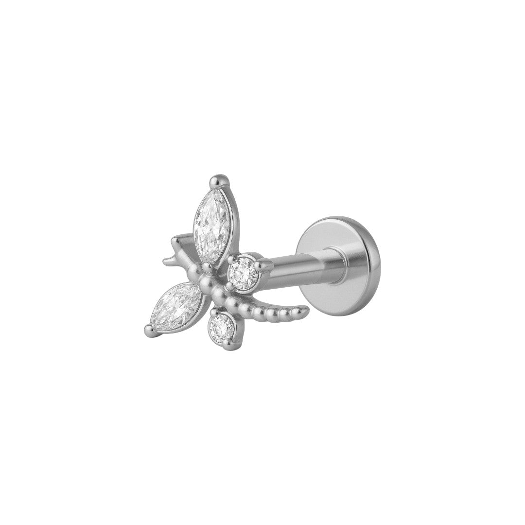 Implant Grade ASTM F136 Titanium Dragonfly With CZ Internaly Threaded Labret