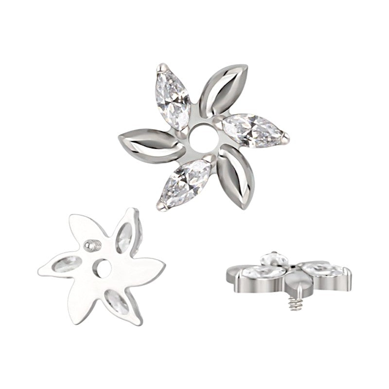 Implant Grade ASTM F136 Titanium Marquise CZ Paved Flower Internaly Threaded Labret