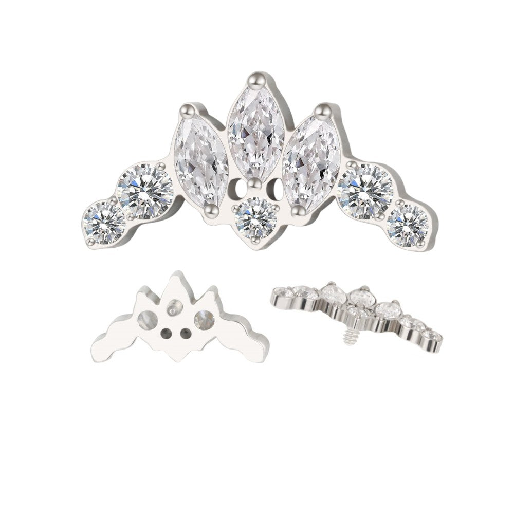 Implant Grade ASTM F136 Titanium 3 Prong Set Marquise With 5 Round CZ Internaly Threaded Labret