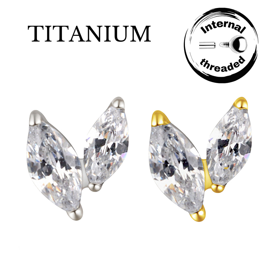 Implant Grade ASTM F136 Titanium 2 Marquise CZ Internaly Threaded Labret