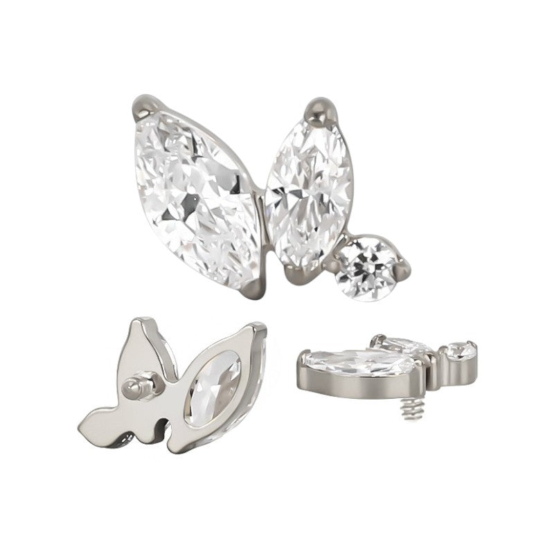 Implant Grade ASTM F136 Titanium 2 Marquise CZ And Round CZ Internaly Threaded Labret