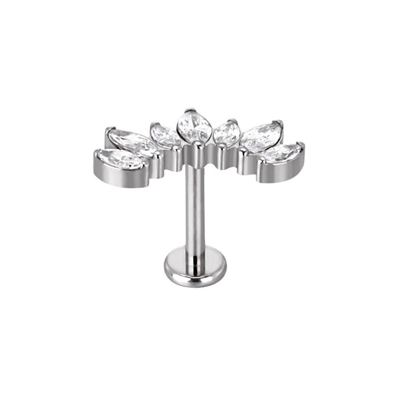 Implant Grade ASTM F136 Titanium 7 Prong Set Marquise CZ Internaly Threaded Labret