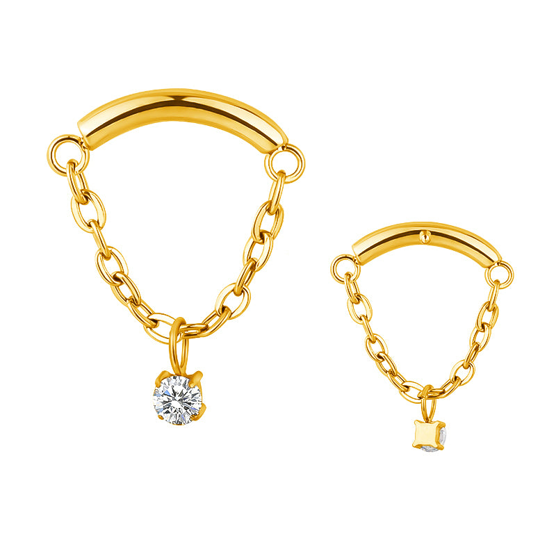 Implant Grade ASTM F136 Titanium Chain CZ Center Hangs With Curved Bar Internaly Threaded Labret