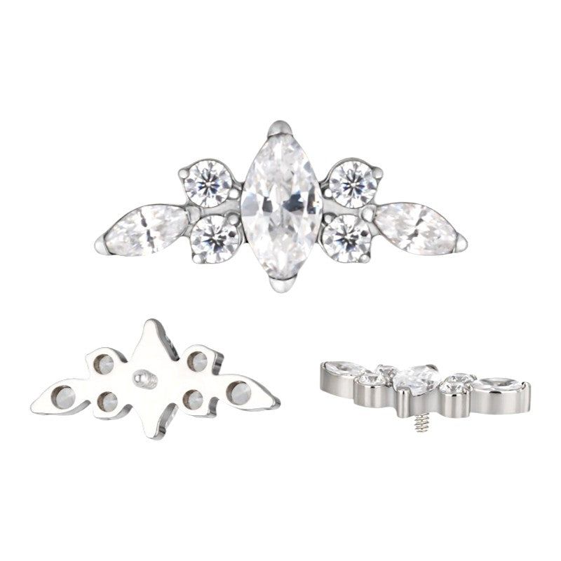 Implant Grade ASTM F136 Titanium 3 Marquise CZ And 4 CZ Flower Internaly Threaded Labret