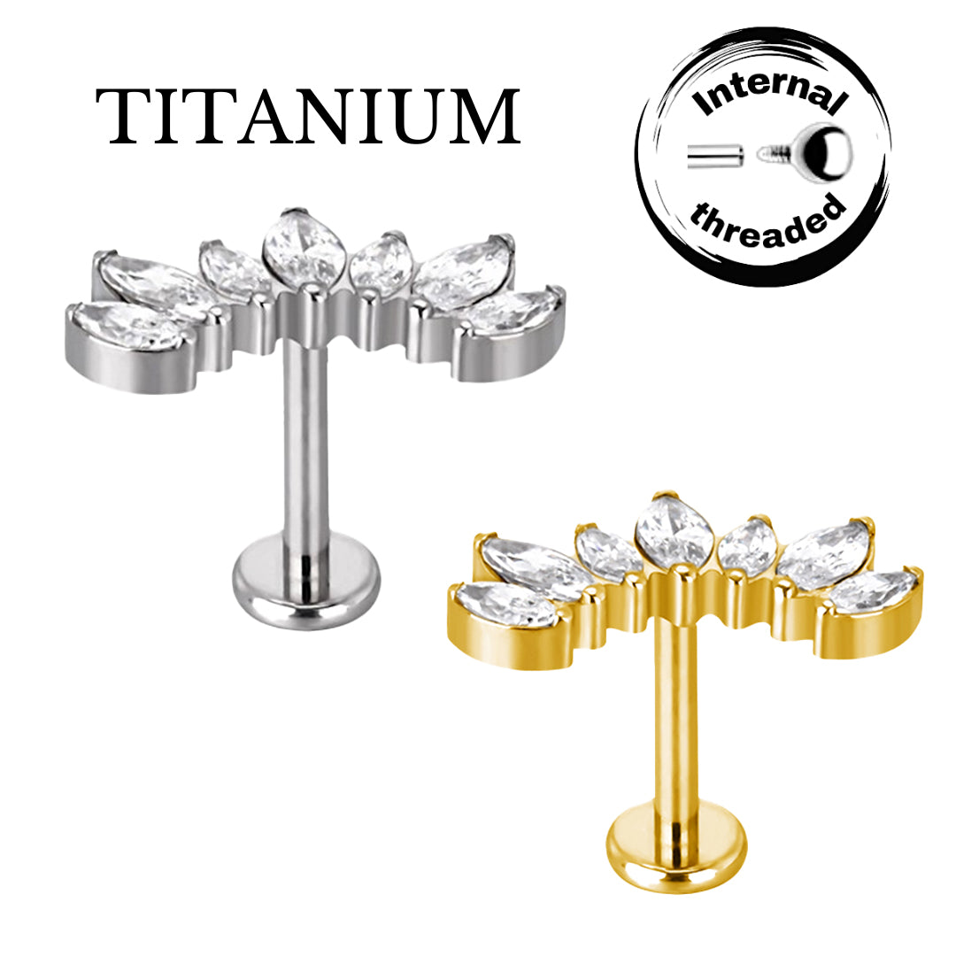 Implant Grade ASTM F136 Titanium 7 Prong Set Marquise CZ Internaly Threaded Labret