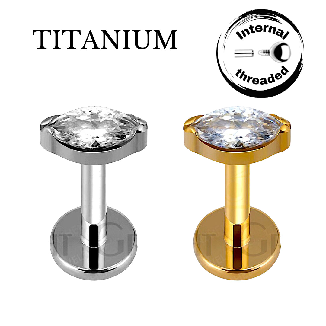 Implant Grade ASTM F136 Titanium 1 Oval CZ Or Opal Internaly Threaded Labret