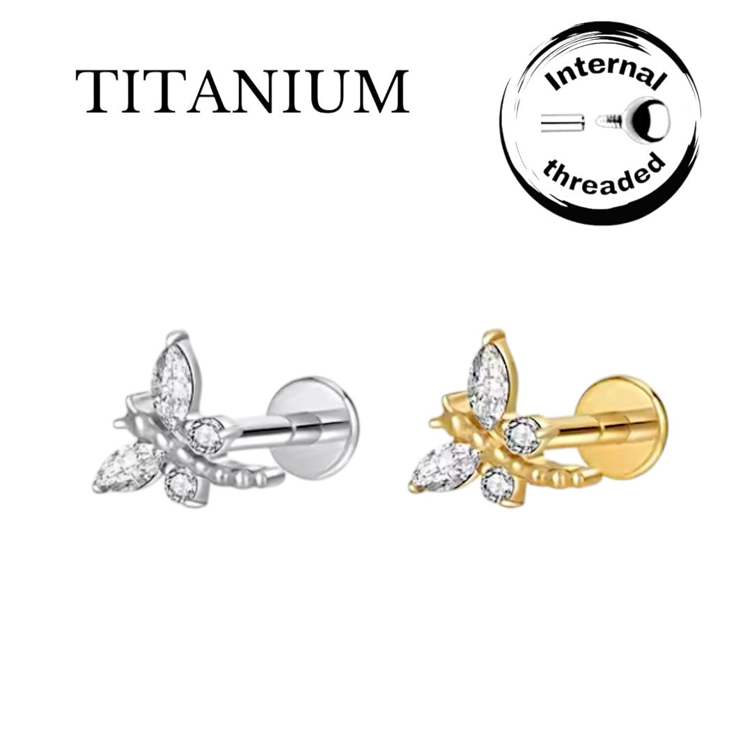 Implant Grade ASTM F136 Titanium Dragonfly With CZ Internaly Threaded Labret