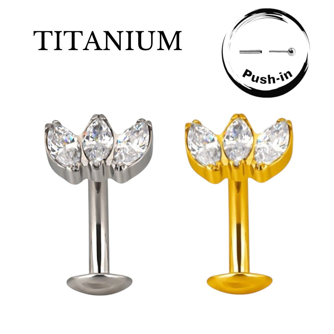 Implant Grade ASTM F136 Titanium 3 Stones Floating Convex Belly Button Threadless