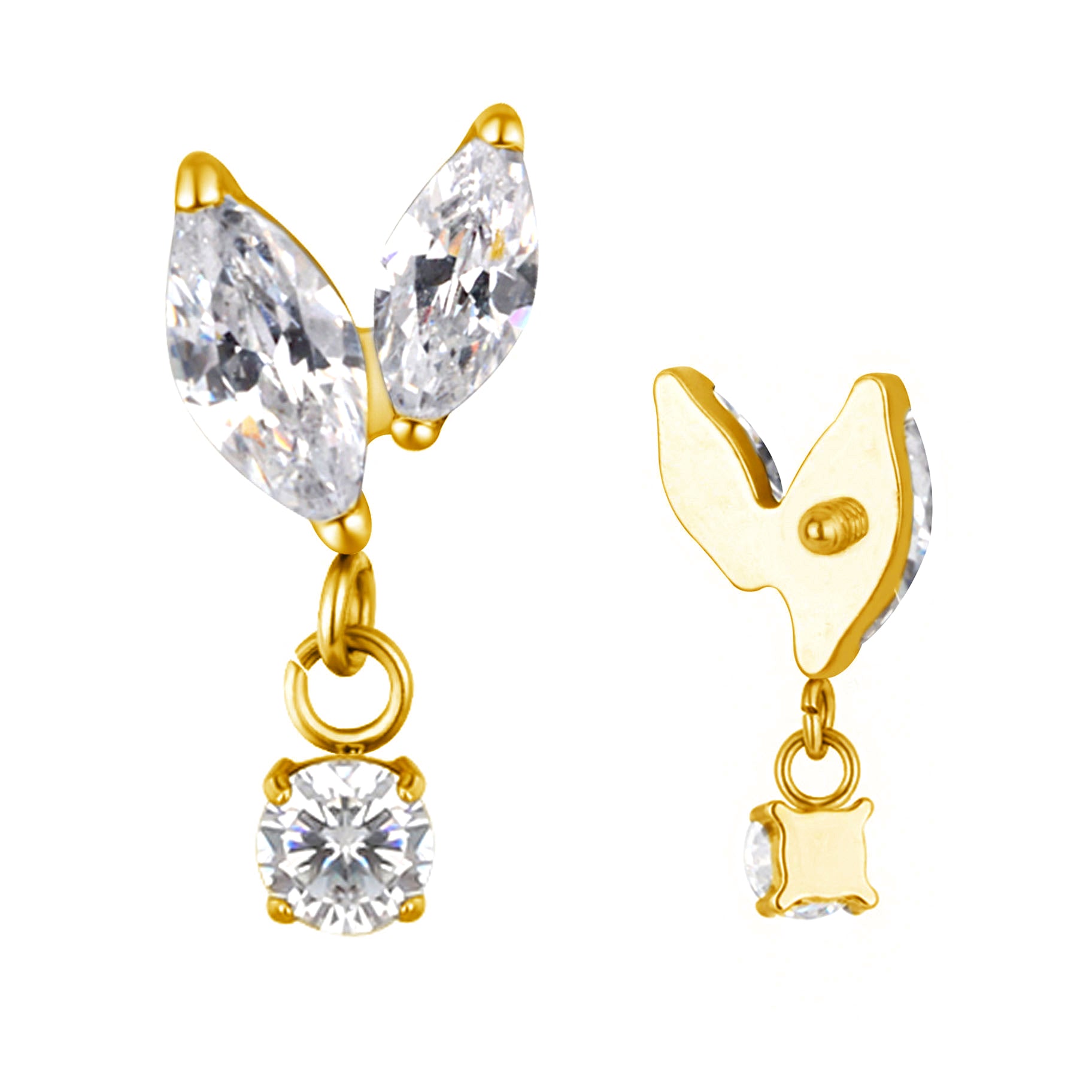 Implant Grade ASTM F136 Titanium 2 Marquise CZ With CZ Dangle Internaly Threaded Labret